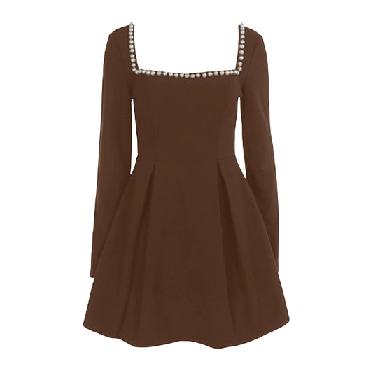 Pearl Collar Long Sleeve Mini Dress