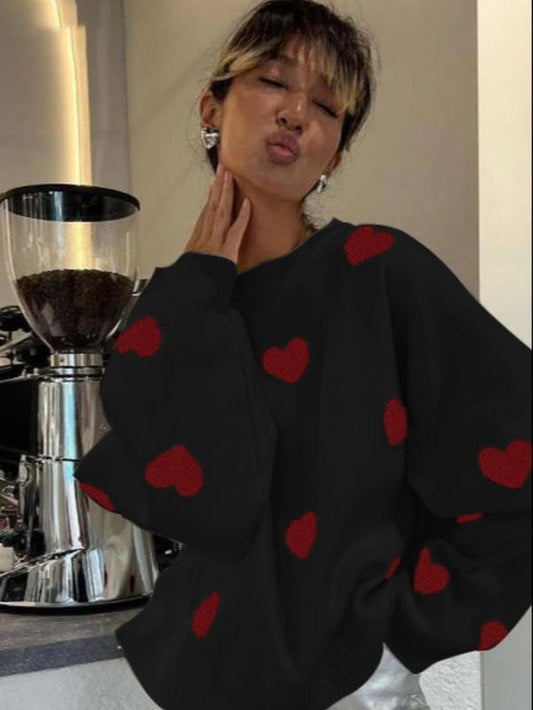 Printed Heart Knitted Sweater