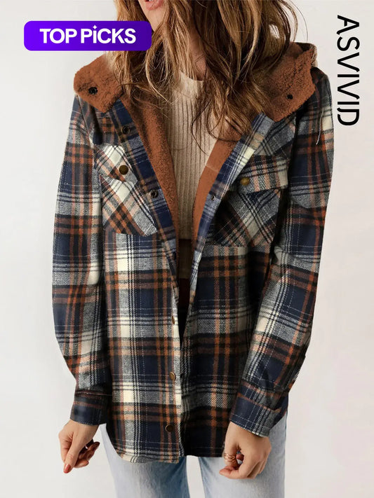 Plaid Hooded Casual Outerwear
