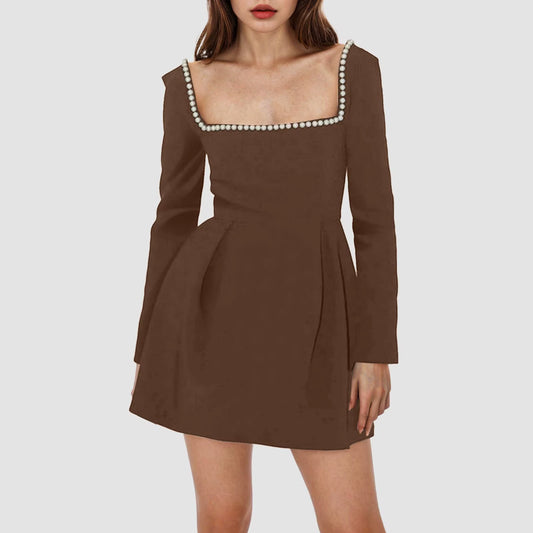 Pearl Collar Long Sleeve Mini Dress